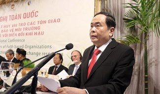 Chủ tịch Ủy ban Trung ương Mặt trận Tổ quốc Việt Nam Trần Thanh Mẫn phát biểu tại hội nghị.