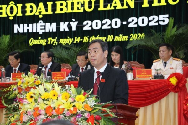 Phó Bí thư Thường trực Tỉnh ủy Nguyễn Đăng Quang trình bày báo cáo chính trị tại đại hội​ -Ảnh: PV