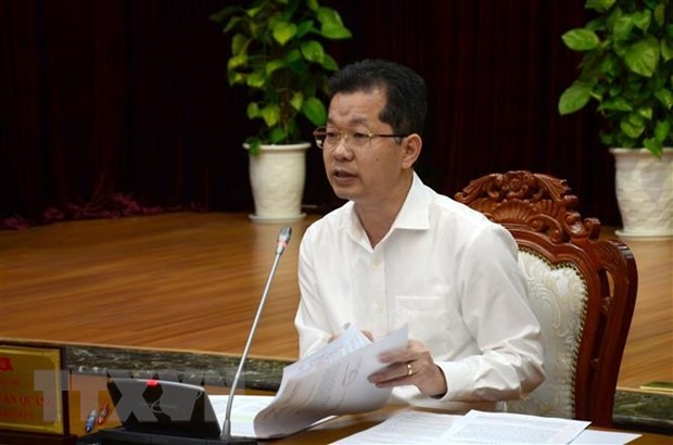 Bí thư Thành ủy Đà Nẵng Nguyễn Văn Quảng chủ trì Hội nghị. (Ảnh: Quốc Dũng/TTXVN)