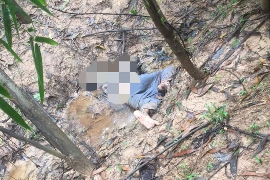 Thi thể nạn nhân được phát hiện trong rừng tràm. Ảnh: CTV.