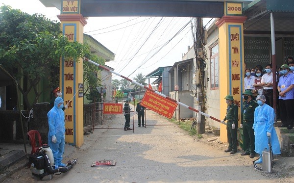 Khu vực cách ly khi phát hiện có trường hợp dương tính với Covid-19 tại khu phố 6, thị trấn Cửa Việt