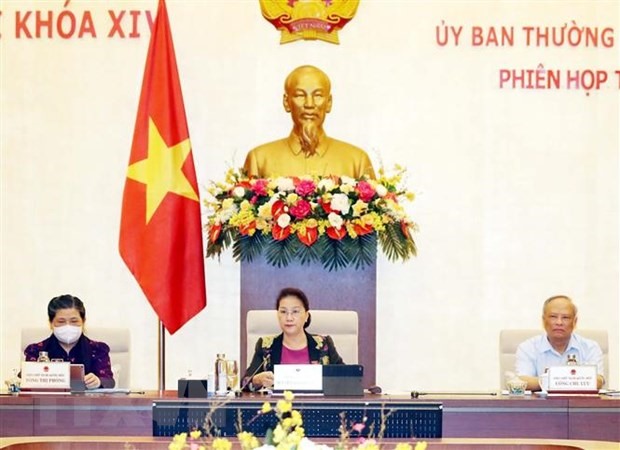 Chủ tịch Quốc hội Nguyễn Thị Kim Ngân và các Phó Chủ tịch Quốc hội tại phiên họp. (Ảnh: Trọng Đức/TTXVN)