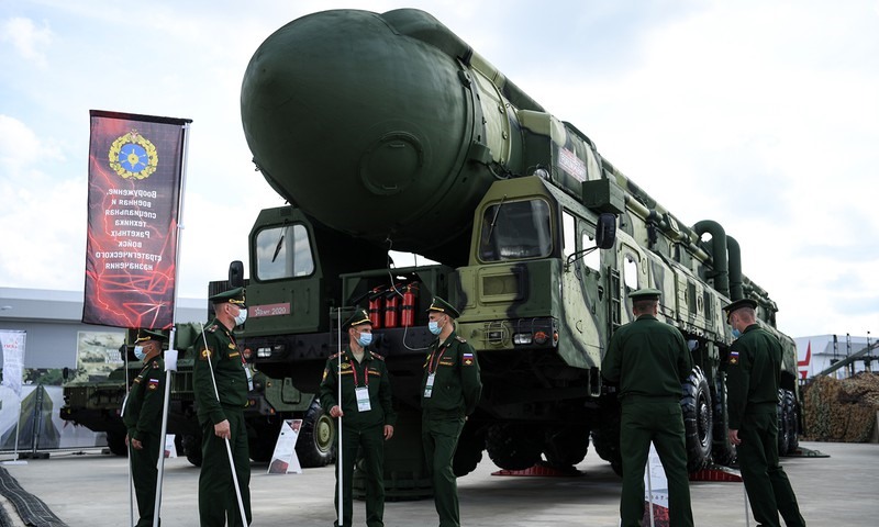 Tên lửa đạn đạo liên lục địa Topol của Nga tại diễn đàn Army 2020. Ảnh AFP