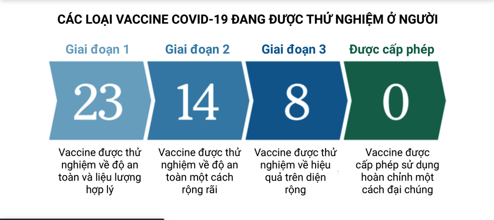 Mới có 8 loại vaccine chuẩn bị được cấp phép nếu thử nghiệm thành công. Đồ hoạ: Thời báo New York