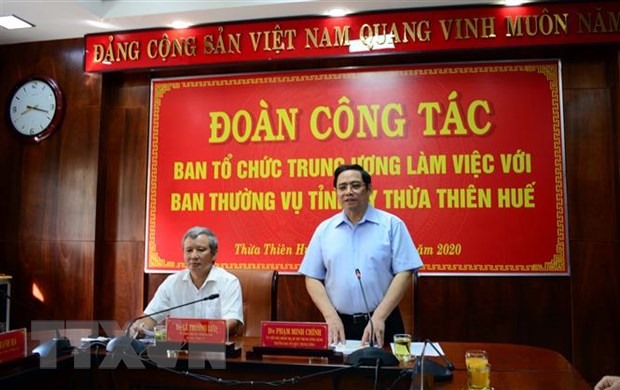 Trưởng Ban Tổ chức Trung ương Phạm Minh Chính phát biểu tại buổi làm việc. (Ảnh: Đỗ Trưởng/TTXVN)