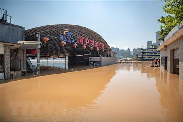Cảnh ngập lụt sau những trận mưa lớn tại Trung Khánh, Trung Quốc, ngày 14/8/2020. (Ảnh minh họa: THX/TTXVN)