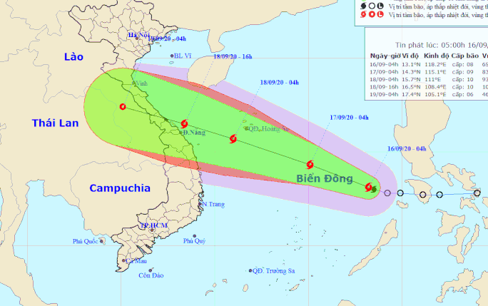 Vị trí và dự báo đường đi của bão số 5 - Nguồn: Trung tâm dự báo khí tượng thủy văn quốc gia