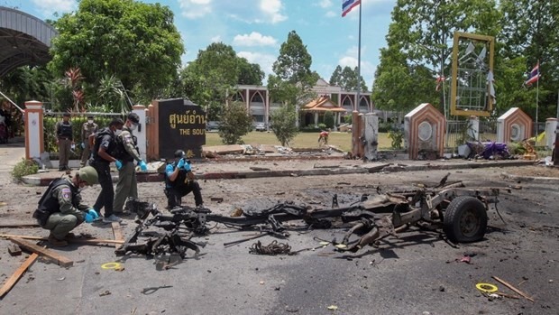 Hiện trường vụ nổ bom ở tỉnh Yala, miền Nam Thái Lan ngày 17/3/2020. (Ảnh: AP/TTXVN)