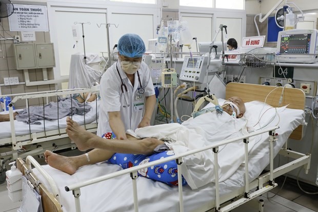 Bác sỹ Trung tâm Chống độc thăm khám cho bệnh nhân ngộ độc botulinum. (Ảnh: PV/Vietnam+)