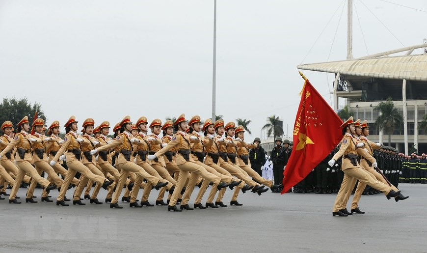 Lực lượng Cảnh sát giao thông tại lễ xuất quân. (Ảnh: Doãn Tấn/TTXVN)