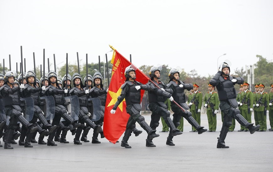Lực lượng Cảnh sát cơ động tại lễ xuất quân. (Ảnh: Doãn Tấn/TTXVN)