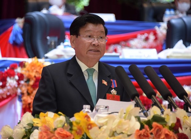Tại Hội nghị trung ương lần thứ nhất, Ban Chấp hành Trung ương Đảng Nhân dân Cách mạng Lào khóa XI đã bầu đồng chí Thongloun Sisoulith giữ chức Tổng Bí thư. Ảnh: TTXVN
