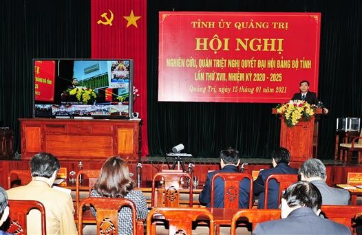 Phó Bí thư Thường trực Tỉnh uỷ, Chủ tịch HĐND tỉnh Quảng Trị Nguyễn Đăng Quang tại hội nghị trực tuyến (Ảnh: Trần Tuyển)
