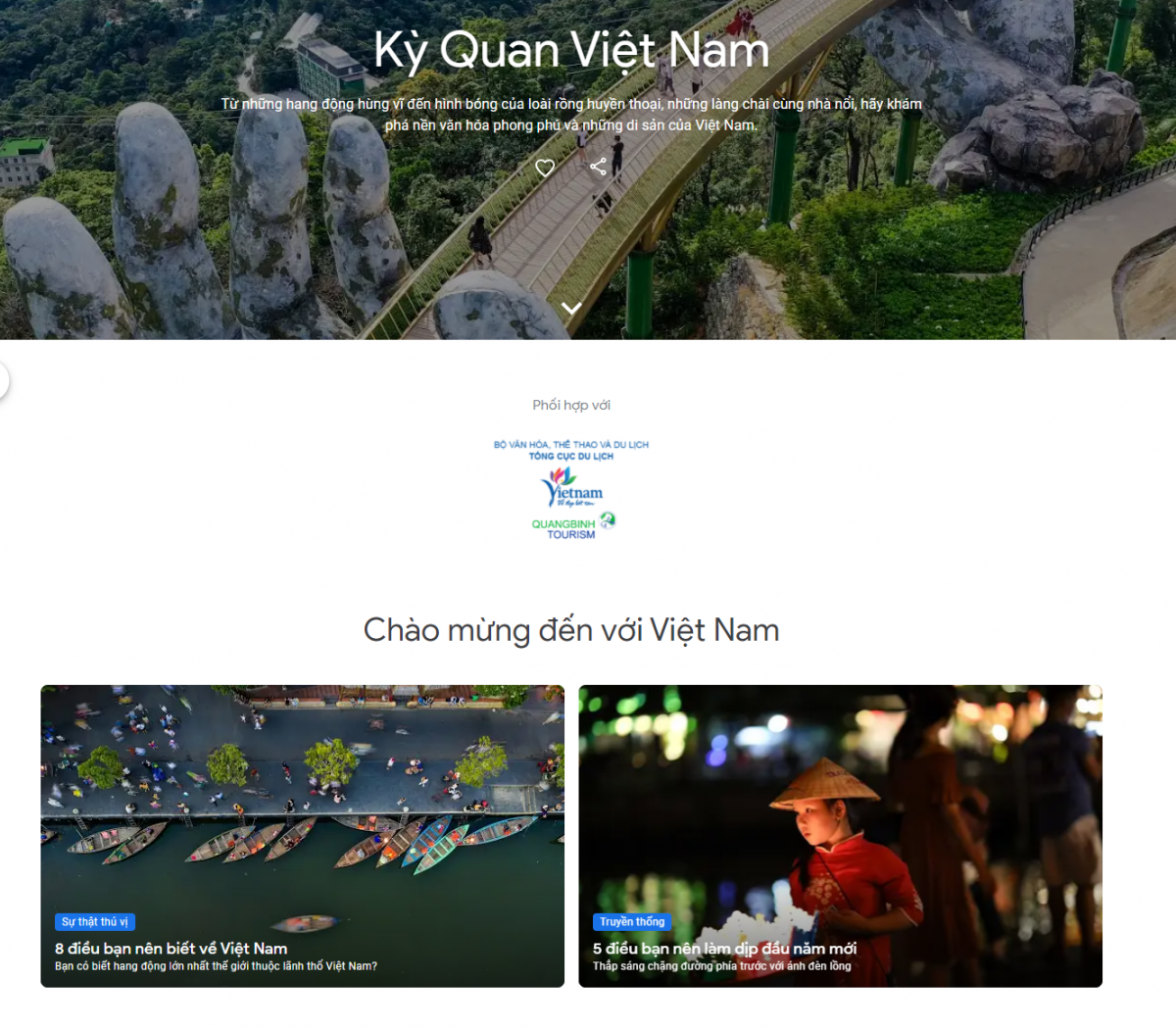 Giao diện website dự án “Kỳ quan Việt Nam“. Nguồn: Google