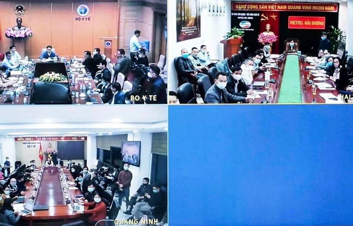 Hình ảnh Ban chỉ đạo Quốc gia phòng, chống dịch COVID-19 họp trực tuyến với Quảng Ninh và Hải Dương. (Nguồn: Bộ Y tế)