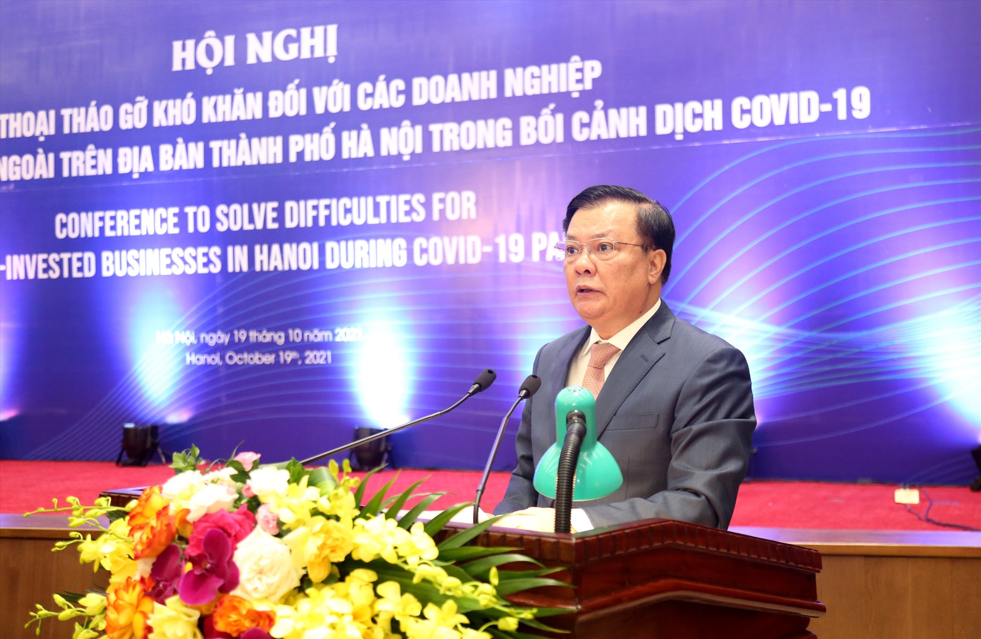Bí thư Thành uỷ Hà Nội Đinh Tiến Dũng phát biểu tại Hội nghị. Ảnh VGP/Gia Huy
