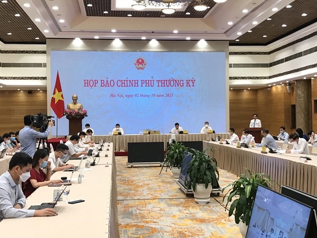 Phiên Họp báo do Văn phòng Chính phủ tổ chức ngày 2/10. (Ảnh: Đức Duy/Vietnam+)