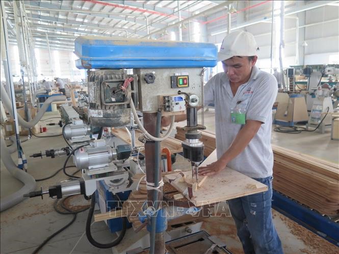 Sản xuất đồ gỗ xuất khẩu sang thị trường Mỹ tại Công ty Triệu Phú Lộc (Bình Dương). Ảnh minh họa: TTXVN