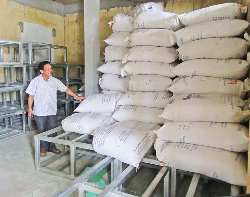 Thu mua lúa cho xã viên tại HTX Nông sản sạch Triệu Phong - Ảnh: L.A