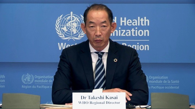 Ông Takeshi Kasai, Tổng giám đốc WHO khu vực châu Á - Thái Bình Dương trong buổi họp trực tuyến tại Manila, Philippines. Ảnh: WHO