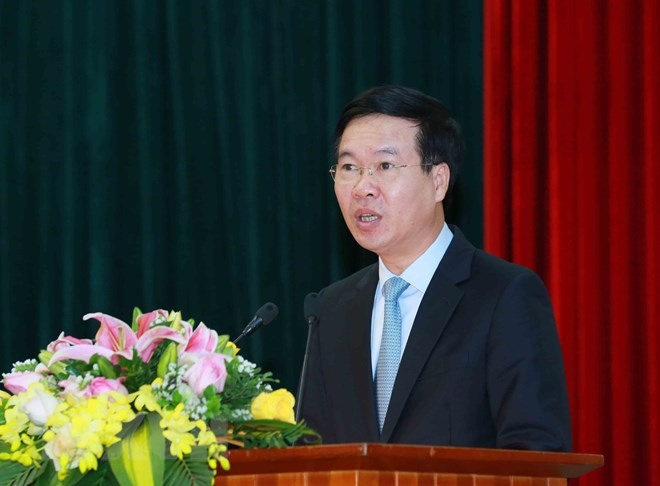 Ủy viên Bộ Chính trị, Thường trực Ban Bí thư Võ Văn Thưởng phát biểu tại hội nghị. (Ảnh: Phương Hoa/TTXVN)