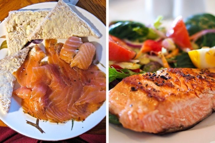 1. Cá hồi: Theo một số nghiên cứu cho thấy, chế độ ăn giàu axít béo omega-3, đặc biệt là axít có trong cá, có thể cải thiện số lượng và chất lượng giấc ngủ. Cá béo và đặc biệt là cá hồi, rất giàu axit béo omega 3 và vitamin D. Bởi vậy việc ăn cá hồi được cho là rất có lợi cho việc điều trị chứng mất ngủ. Ảnh: Brightside