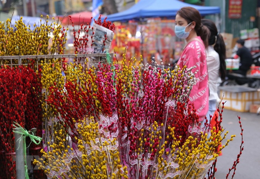Người dân mua sắm tại chợ hoa Hàng Lược. (Ảnh: Hoàng Hiếu/TTXVN)