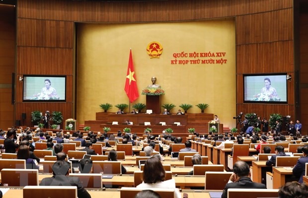 Các đại biểu dự họp tại nghị trường dưới sự điều hành của Chủ tịch Quốc hội Nguyễn Thị Kim Ngân. (Ảnh: TTXVN)