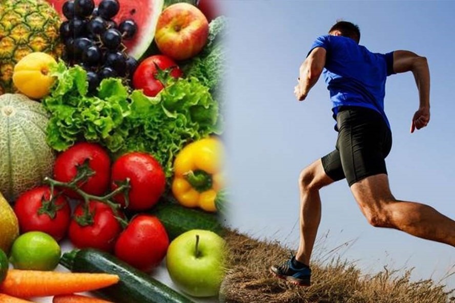 Ăn rau xanh, hoa quả và tập luyện thường xuyên giúp giảm cholesterol xấu. Đồ hoạ: Vy Vy