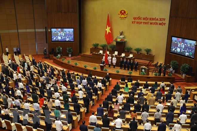 Chủ tịch nước Nguyễn Xuân Phúc tuyên thệ nhậm chức. (Ảnh: Trí Dũng/TTXVN)