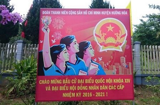 Panô tuyên truyền về cuộc bầu cử đại biểu Quốc hội khóa XV và đại biểu HĐND các cấp nhiệm kỳ 2021-2026 tại Hướng Hóa, Quảng Trị. (Nguồn: tinhdoanquangtri.gov.vn)