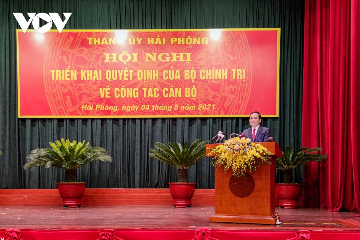 Bí thư Thành ủy Hải Phòng Trần Lưu Quang phát biểu nhận nhiệm vụ.