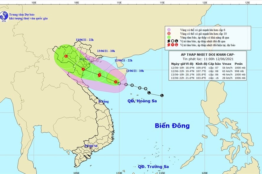 Vị trí và hướng đi của áp thấp nhiệt đới. Nguồn: NCHMF