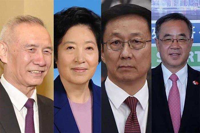 Các Phó thủ tướng Trung Quốc (từ trái sang): Lưu Hạc, Tôn Xuân Lan, Hàn Chính, Hồ Xuân Hoa