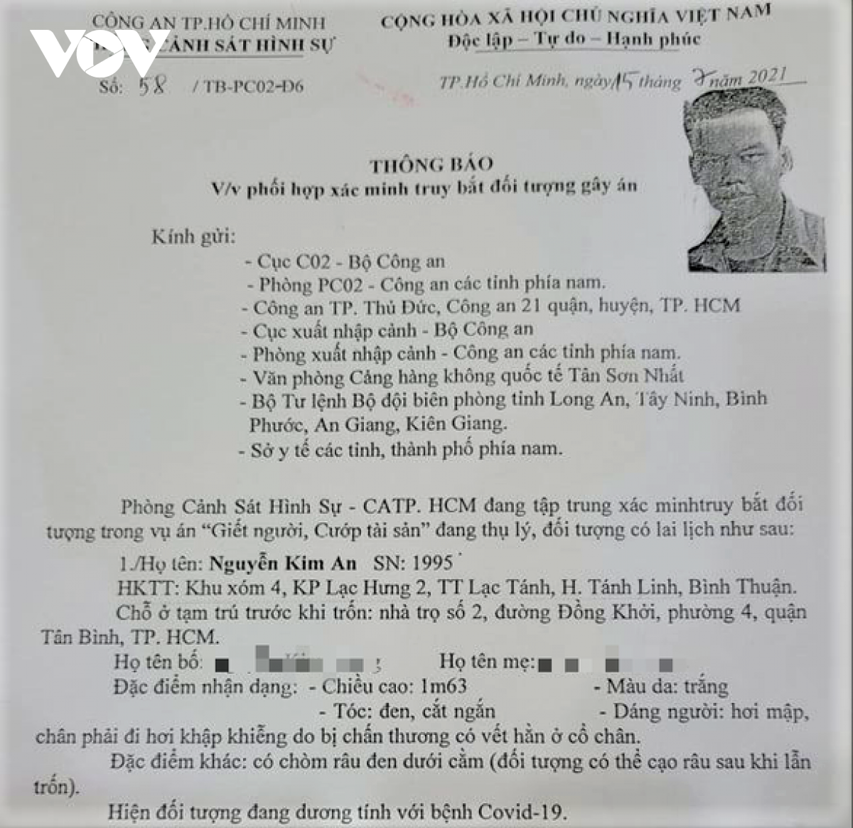 Thông báo truy bắt Nguyễn Kim An của Công an TP.HCM