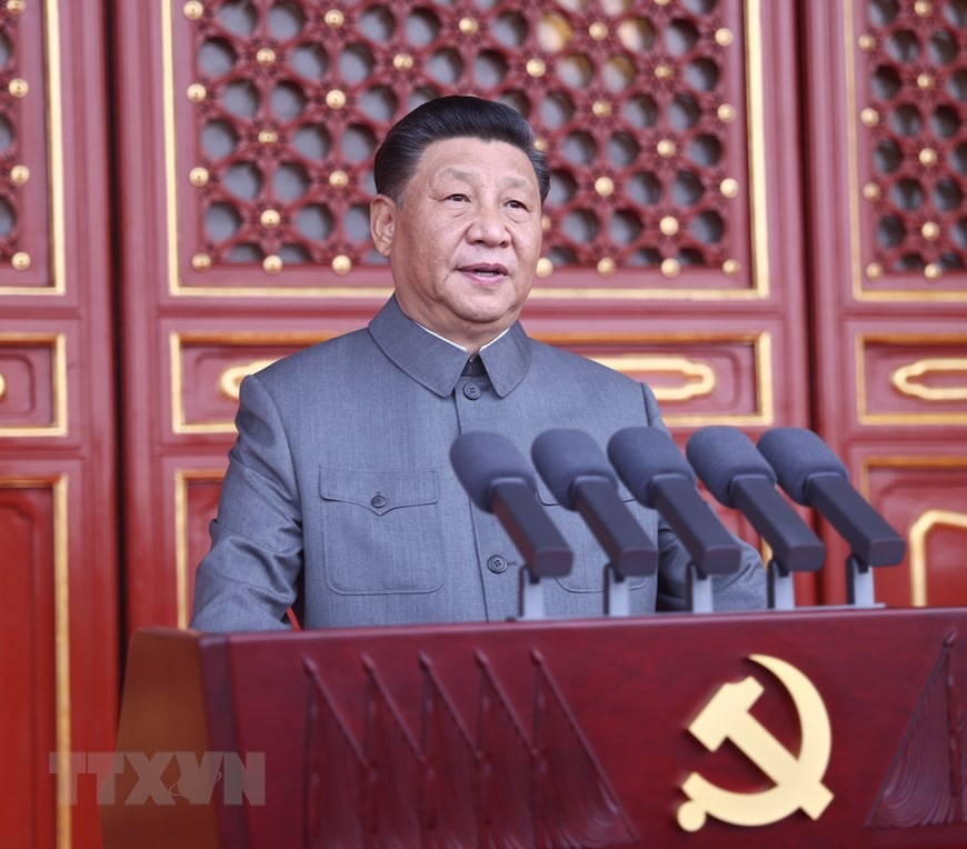 Tổng Bí thư, Chủ tịch nước Tập Cận Bình phát biểu tại lễ kỷ niệm 100 năm thành lập Đảng Cộng sản Trung Quốc. (Ảnh: THX/TTXVN)