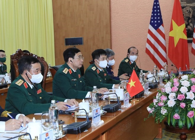 Đại tướng Phan Văn Giang, Bộ trưởng Bộ Quốc phòng tại buổi hội đàm. (Ảnh: Trọng Đức/TTXVN)