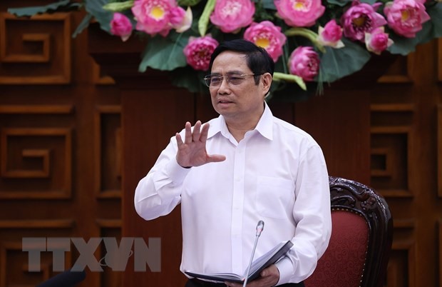 Thủ tướng Phạm Minh Chính, Trưởng Ban Chỉ đạo Quốc gia phòng, chống dịch COVID-19 phát biểu. (Ảnh: Dương Giang/TTXVN)