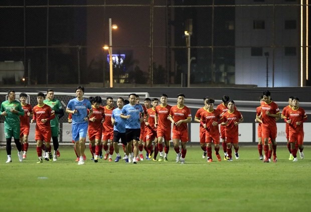 Sau khi tới Saudi Arabia, đội tuyển Việt Nam đã nhanh chóng bước vào tập luyện lúc 0 giờ đêm qua theo giờ Hà Nội. (Ảnh: VFF)