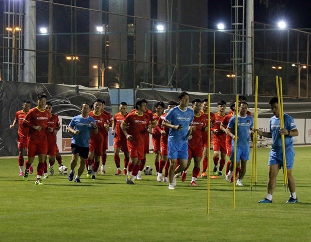 Hình ảnh buổi tập thứ hai của đội tuyển Việt Nam vào đêm qua (29/8) tại Saudi Arabia. (Ảnh: VFF)