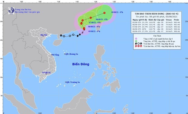 Hình ảnh vị trí và đường đi của bão số 4. (Nguồn: nchmf.gov.vn)