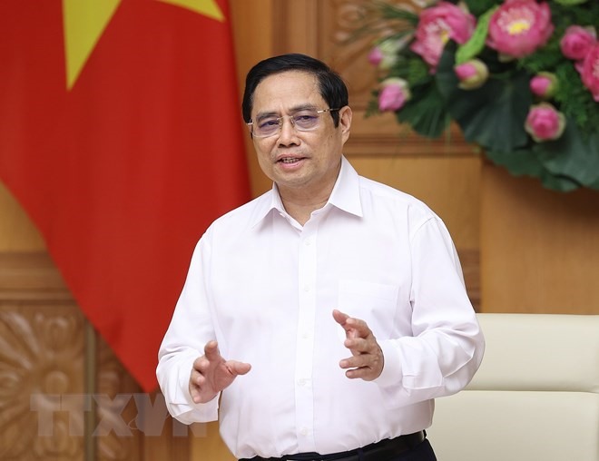 Thủ tướng Phạm Minh Chính phát biểu tại buổi làm việc với các doanh nghiệp châu Âu tại Việt Nam. (Ảnh: Dương Giang/TTXVN)