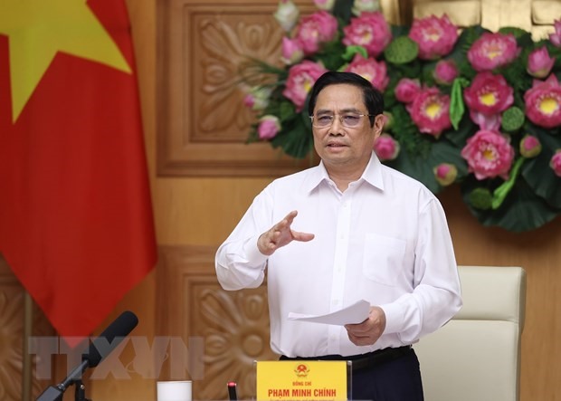 Thủ tướng Phạm Minh Chính phát biểu kết luận buổi làm việc với các doanh nghiệp châu Âu tại Việt Nam. (Ảnh: Dương Giang/TTXVN)