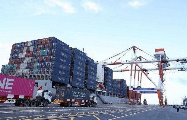 Hoạt động bốc xếp hàng hóa tại Cảng Container Quốc tế Hải Phòng. Ảnh minh họa: TTXVN