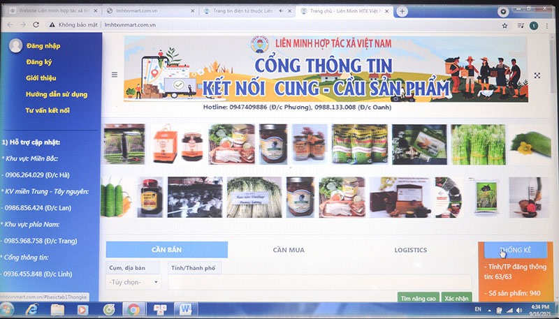 Cổng thông tin điện tử kết nối cung - cầu sản phẩm của Liên minh Hợp tác xã Việt Nam liên tục cập nhật thông tin sản phẩm nông sản - Ảnh: M.L