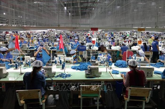 May hàng xuất khẩu tại một doanh nghiệp vốn đầu tư nước ngoài ở Bình Phước. Ảnh tư liệu: Dương Chí Tưởng/TTXVN