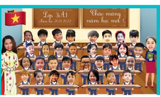 Mặc dù sau lễ khai giảng, thầy trò tại Hà Nội sẽ tham gia dạy và học bằng hình thức trực tuyến, nhưng các cô vẫn sắp xếp chỗ ngồi cho các con bằng những bức ảnh vô cùng đáng yêu.