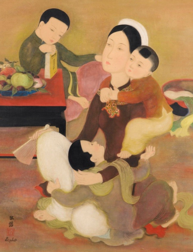 Bức “Gia đình” của họa sĩ Lê Phổ được nhà đấu giá Sotheby Hồng Kông bán ra ngày 30/9/2018, đạt mức giá 5.880.000 đô la Hồng Kông (tương đương 17,4 tỷ đồng).
