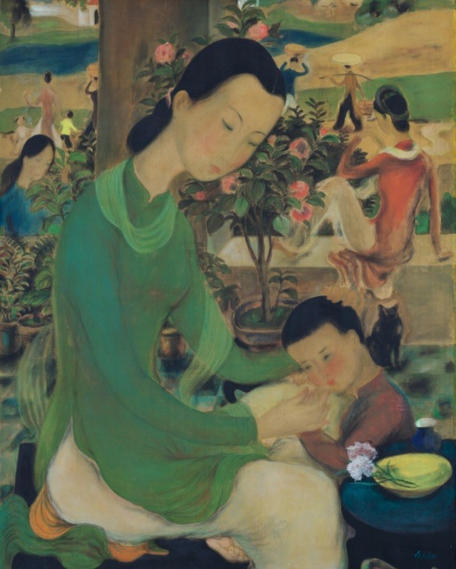 Bức “Đời sống gia đình” của họa sĩ Lê Phổ (1907-2001) được nhà đấu giá Sotheby Hồng Kông bán ra ngày 2/4/2017, đạt mức giá 9.100.000 đô la Hồng Kông (tương đương hơn 27 tỷ đồng).