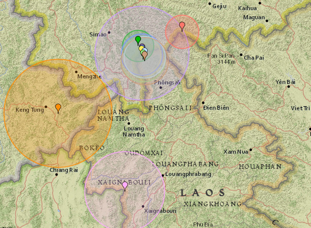 Một số vụ động đất gần đây tại Phongsaly (Nguồn: earthquaketrack.com)